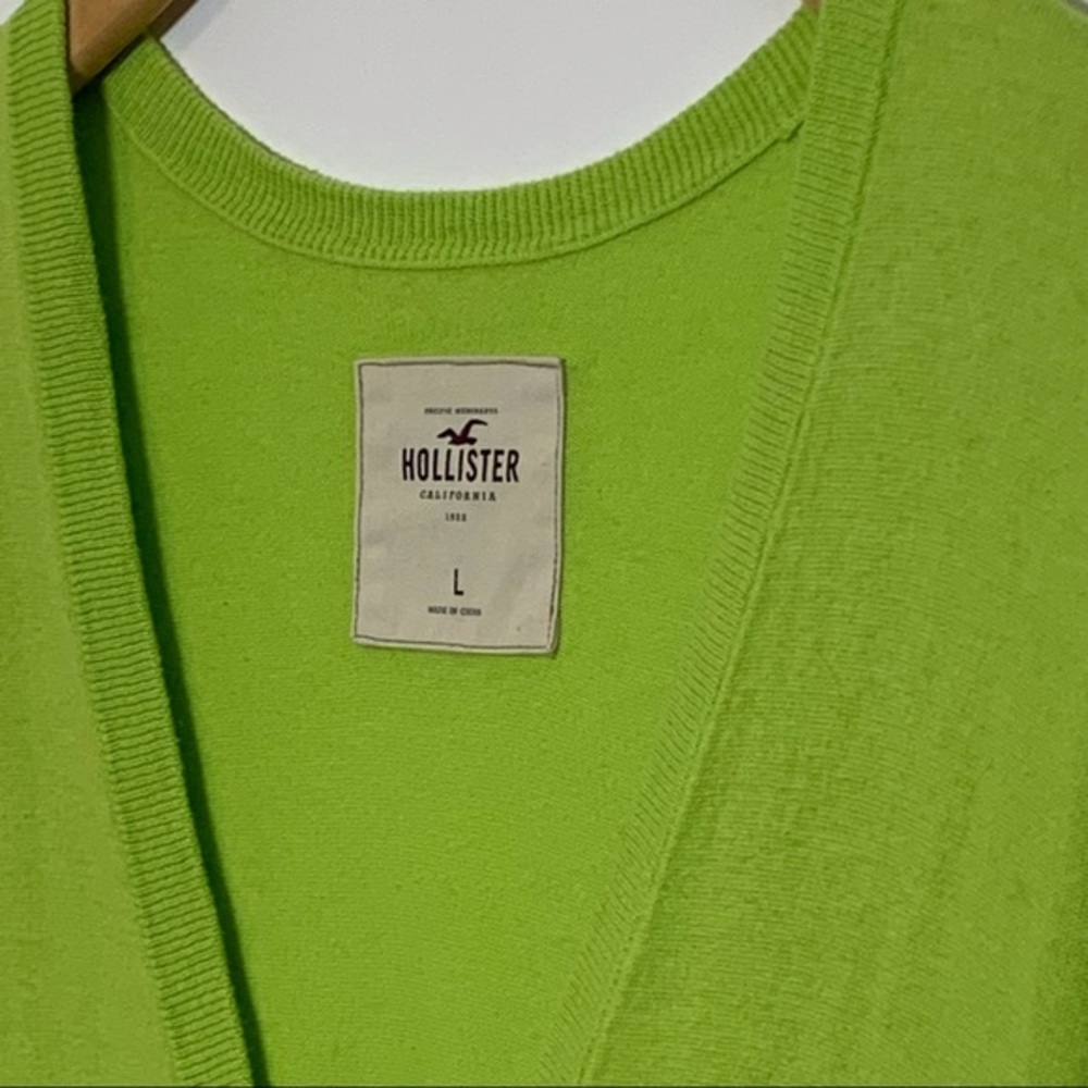 EUC Hollister bright green cardigan sweater Preppy Classic Collegiate Jr Large - Picture 7 of 9